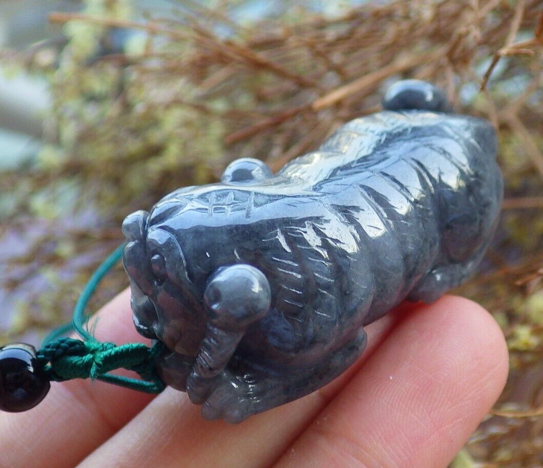 Certified Black 100% Natural A Jade jadeite pendant Tiger Necklace 虎虎生威 525468  TN