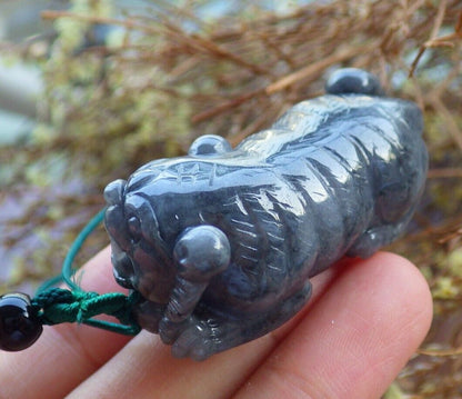 Certified Black 100% Natural A Jade jadeite pendant Tiger Necklace 虎虎生威 525468  TN