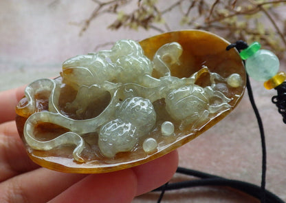 Certified Red Green Burma 100% Natural A Jade jadeite Pendant Beetle Peanut Necklace 富甲天下 633388  TN
