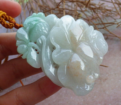 Certified Green Pale Red 100% Natural A Jade jadeite Pendant Mandarin Duck Phoenix Lotus Flower Leaf Ruyi Money Coin Necklace 鸳鸯 521071  TN