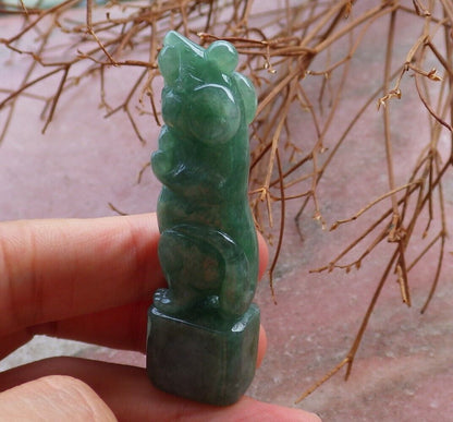 Certified Green 100% Natural A Jade jadeite Display Mouse Rat Yuan Bao Chop Seal 印章 526183  tn