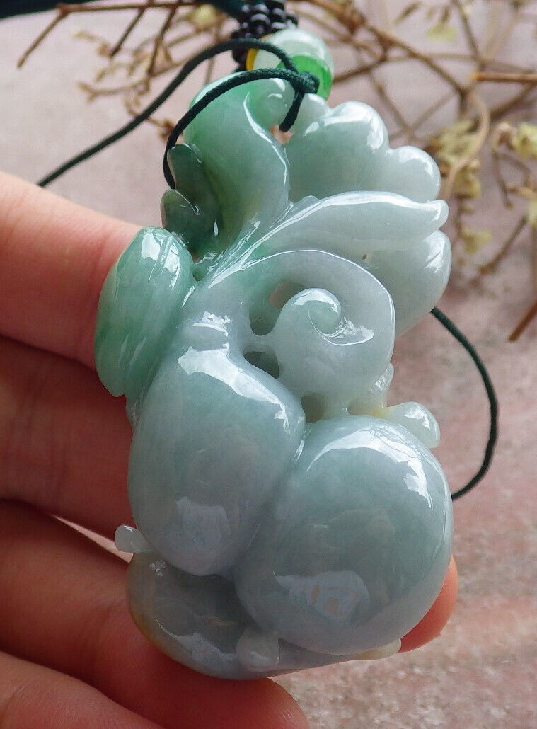 Certified Yellow Green Burma 100% Natural A Jade jadeite Pendant Phoenix Bird Ruyi Gourd Necklace 634419  TN