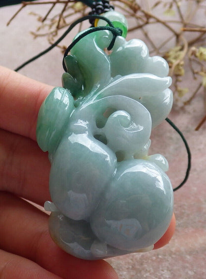 Certified Yellow Green Burma 100% Natural A Jade jadeite Pendant Phoenix Bird Ruyi Gourd Necklace 634419  TN