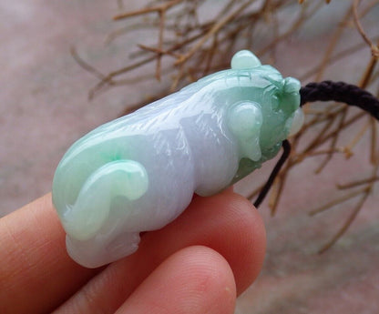 Certified Green Pale Lavender 100% Natural A Jade jadeite Pendant Tiger Money Coin Necklace 虎虎生威 526057  TN
