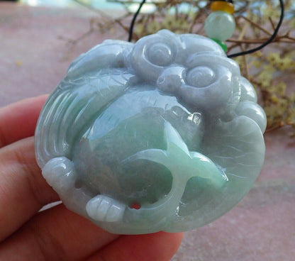 Certified Green Pale Lavender Burma 100% Natural A Jade jadeite Pendant Owl Lotus Flower Ruyi Necklace 猫头鹰 632902  TN