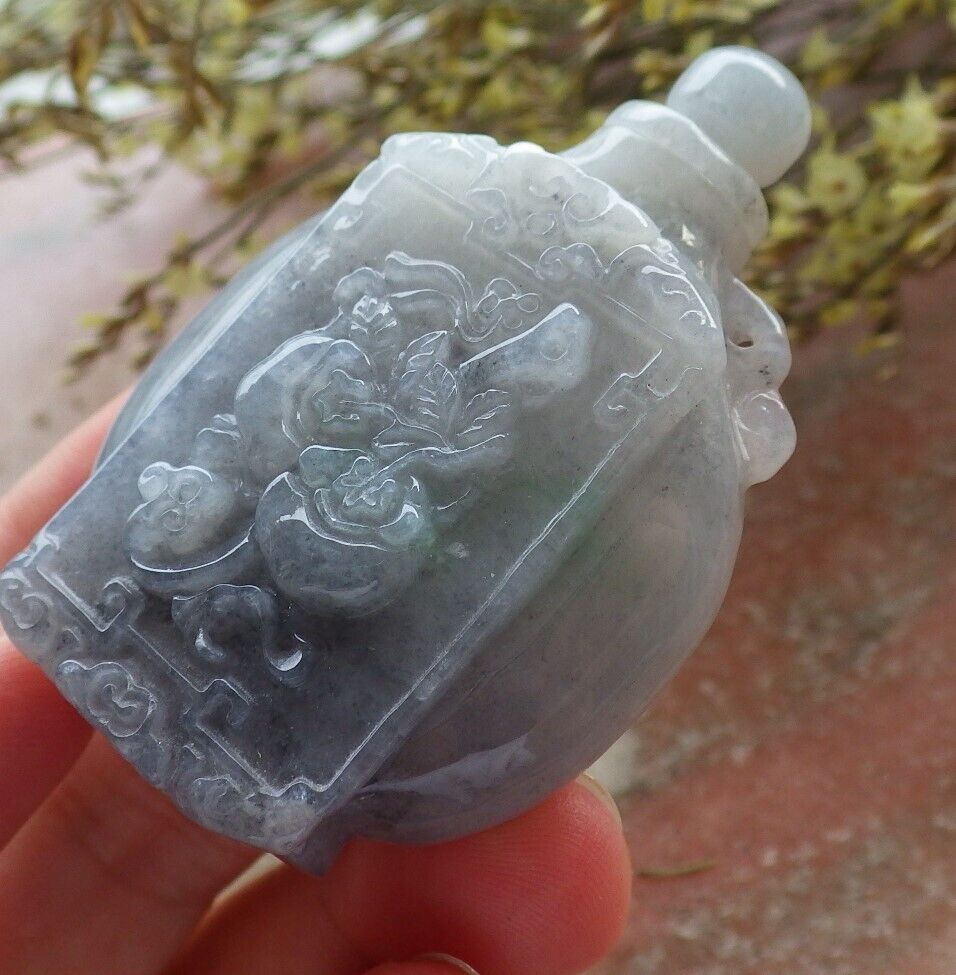 Certified Black Burma 100% Natural A Jade jadeite pendant Display Pumpkin Bead Snuff Bottle 574060 TN
