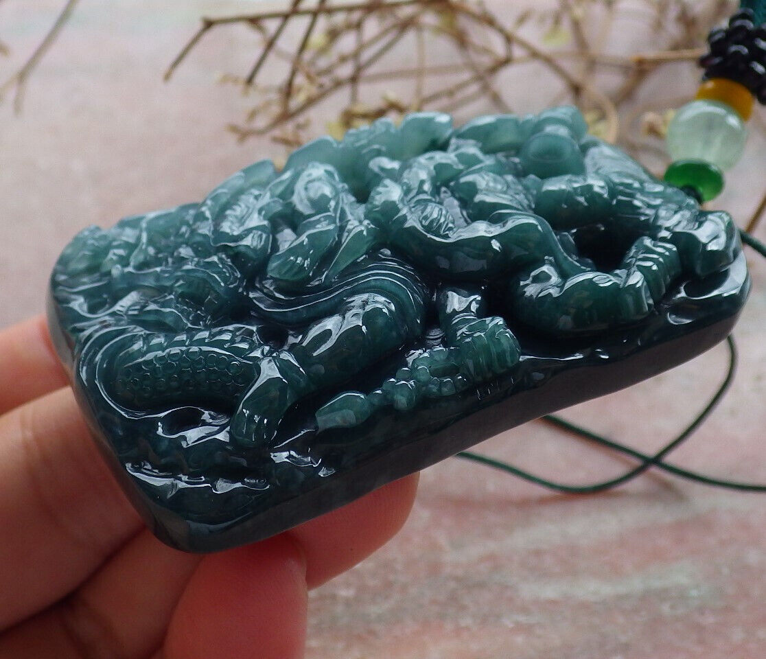 Certified Icy Green Burma 100% Natural A Jade jadeite pendant Buddha God Acalanatha Dragon Necklace 不动明王 634427  TN