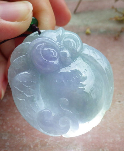 Certified Lavender Green Burma 100% Natural A Jade jadeite Pendant Owl Coin Ruyi Necklace 猫头鹰 632618  TN