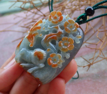 Certified Red Green 100% Natural A Jade jadeite Pendant Deer Flower Necklace 梅花鹿 526381  TN