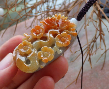 Atestita Ruĝa Birmo Natura A Jado-jadeita pendanta Papilia Floro 蝴蝶 526078 TN