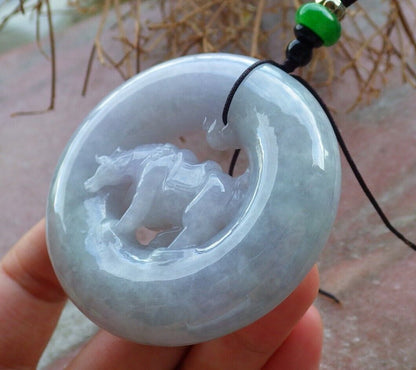 Certified Lavender Green 100% Natural A Jade jadeite pendant Cow Ox Circle Necklace 风水牛 523734 TN