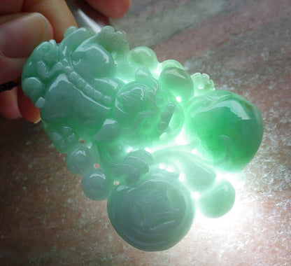 Certified Green 100% Natural A Jade jadeite Pendant Dragon Pi Xiu Frog Toad Peach Coin Necklace 风水貔貅 574019 TN