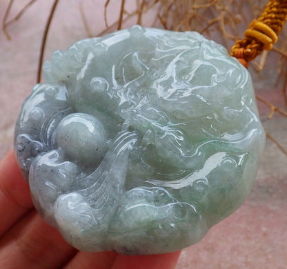 Certified Icy Green Pale Lavender 100% Natural A Jade jadeite Pendant Dragon Bead Lotus Flower Ruyi Necklace 生意兴隆 520150  TN