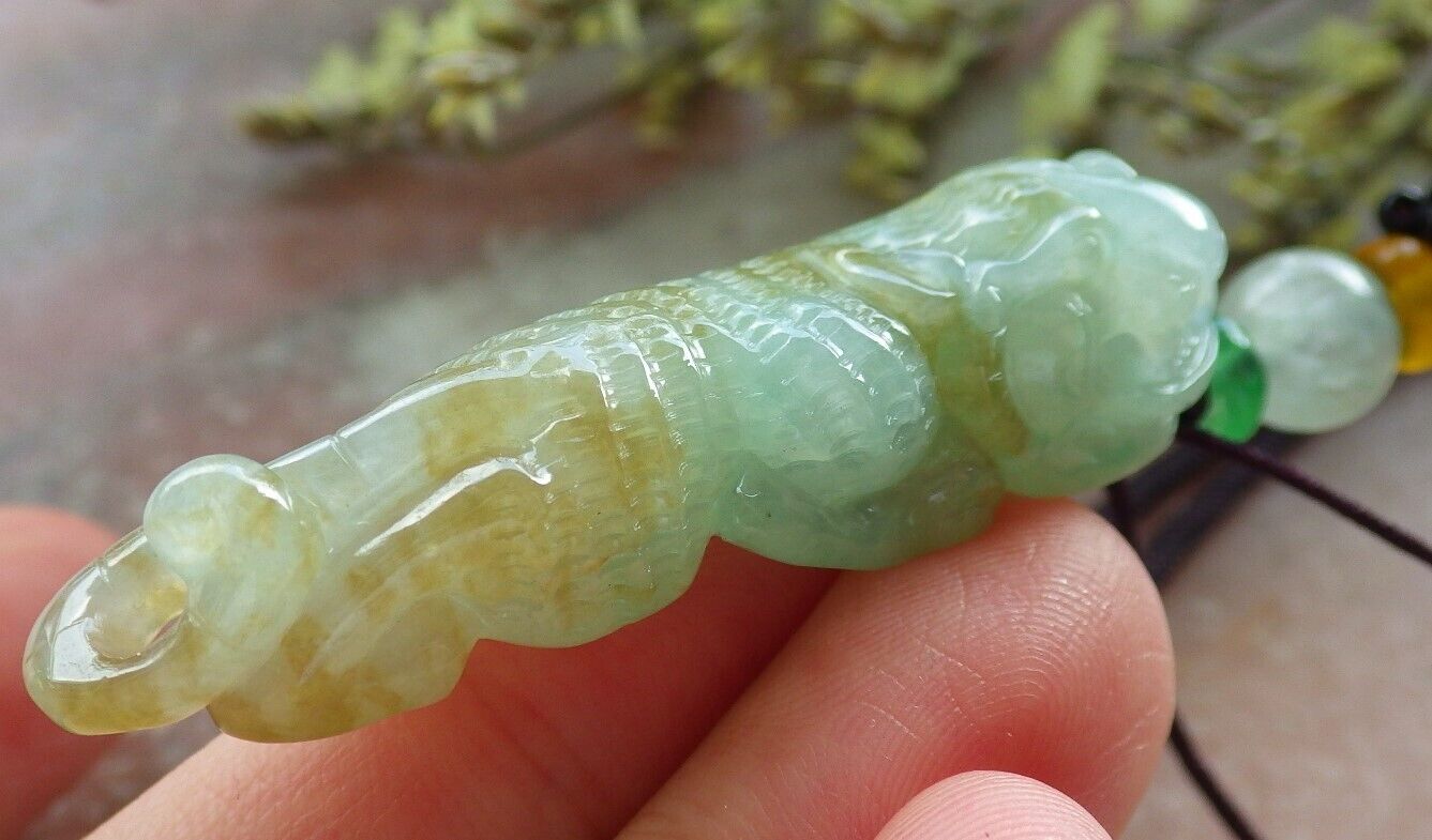 Certified Yellow Green Burma 100% Natural A Jade jadeite Pendant Tiger Money Coin Necklace 虎虎生威 573799 TN