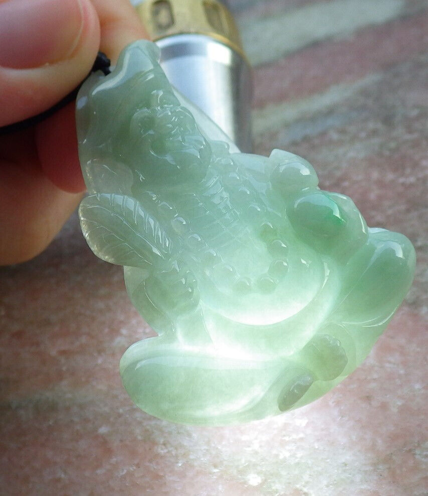 Certified Green Burma 100% Natural A Jade jadeite pendant Happy Ji Kung Buddha God Fan Gourd Necklace 济公 633313  TN