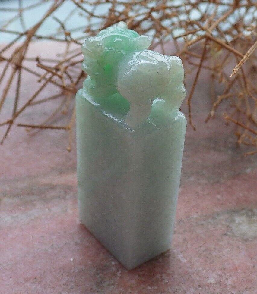 Certified Green 100% Natural A Jade jadeite Display Dragon Pi Xiu Chop Seal 印章 520008  TN