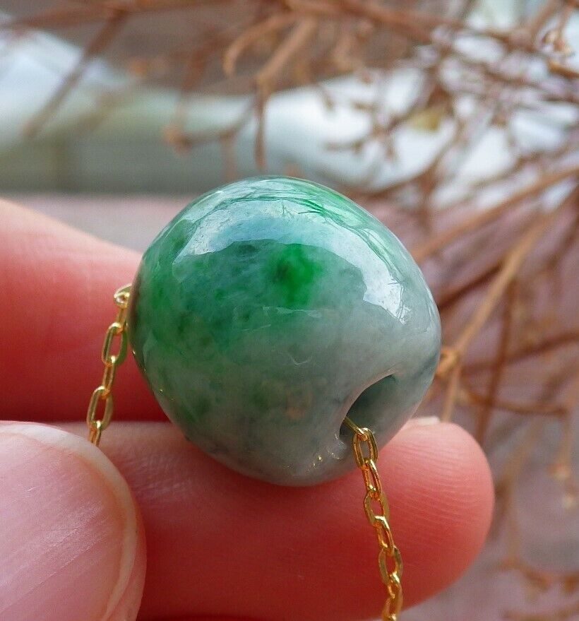 Certified Green Burma 100% Natural A Jade Circle Bead Donut Necklace 路路通 526256  TN