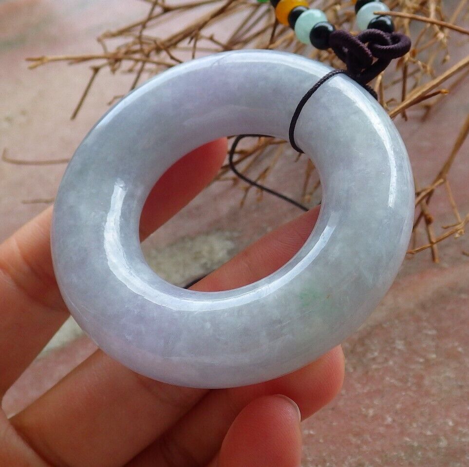 Certified Pale Lavender Green 100% Natural A Jade jadeite Pendant Circle Donut Necklace 平安扣 525714  TN