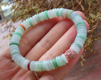 Certified Yellow Green Pale Lavender 100% Natural A JADE Jadeite Bead Beads Bangle Circle Bead Beads Bangle Bracelet 平安扣手链 525015  TN