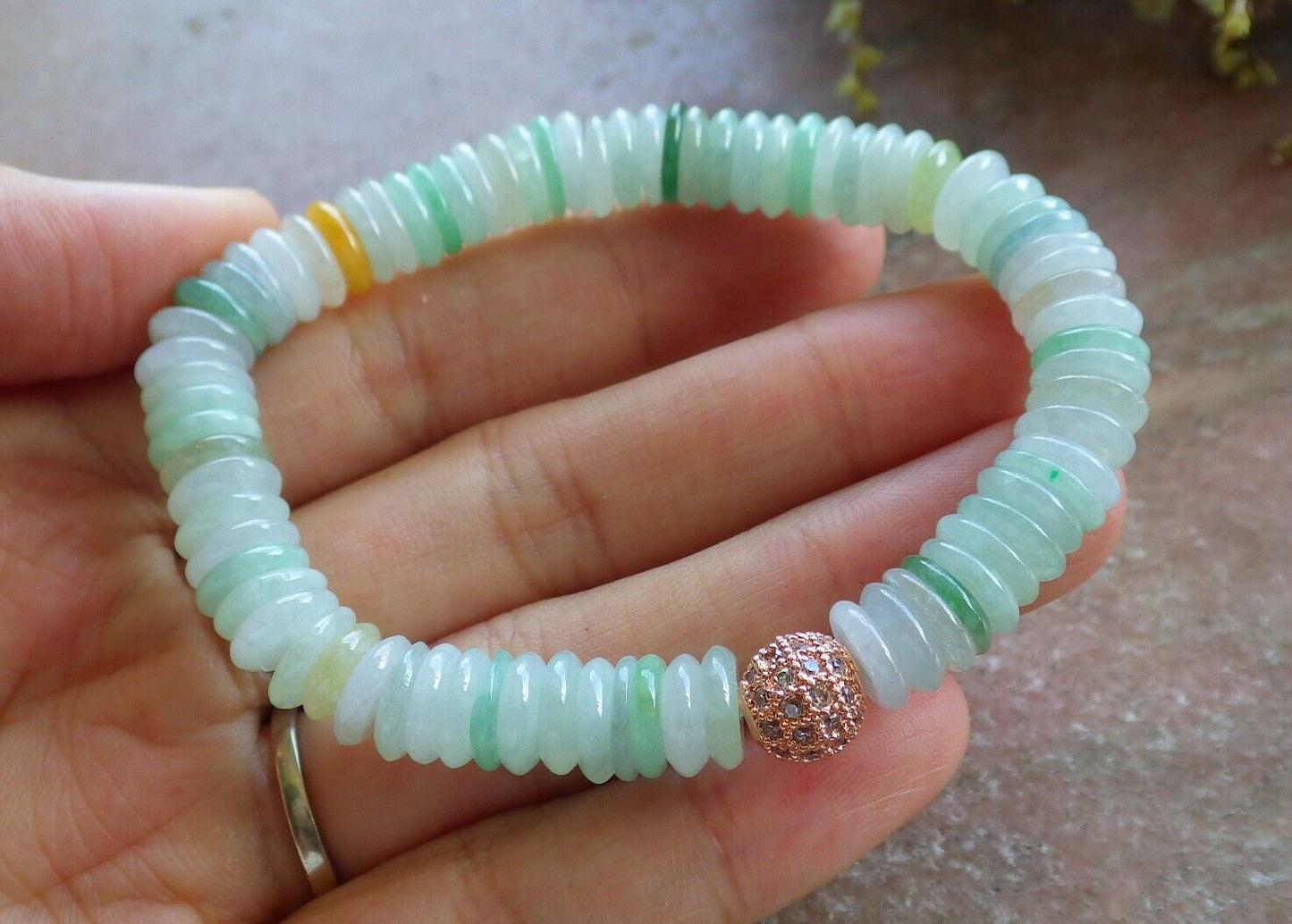Certified Yellow Green Pale Lavender 100% Natural A JADE Jadeite Bead Beads Bangle Circle Bead Beads Bangle Bracelet 平安扣手链 524545  TN