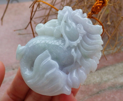 Certified Green Pale Lavender 100% Natural A Jade jadeite Pendant Dragon Fish Bead Money Coin Necklace 龙鱼 520364  TN