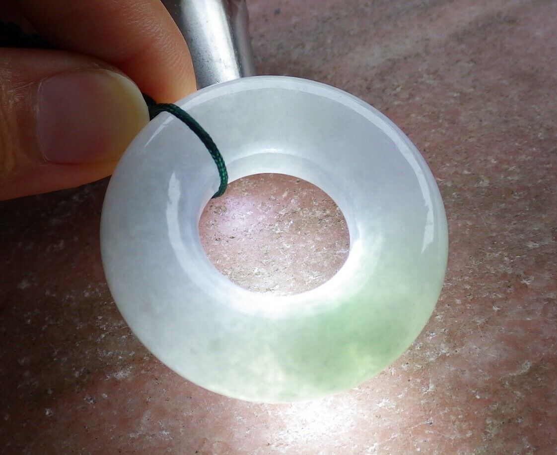Certified Green Pale Lavender Burma 100% Natural A Jade jadeite Pendant Circle Donut Necklace 平安扣 525552  TN