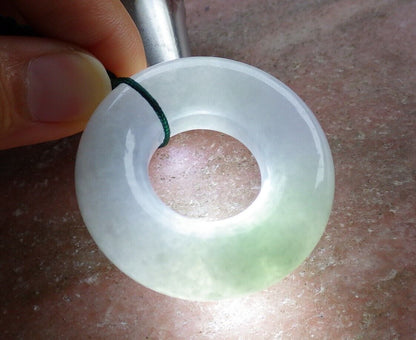 Certified Green Pale Lavender Burma 100% Natural A Jade jadeite Pendant Circle Donut Necklace 平安扣 525552  TN