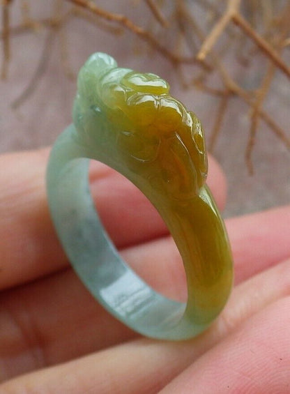 Certified Icy Pale Green 100% Natural A JADE Jadeite Dragon Pi Xiu RING USA. 9 戒指 523520  TN