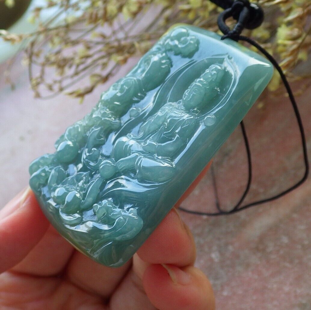 Certified Icy Green Yellow Burma 100% Natural A Jade jadeite Pendant Guanyin Kwan Yin Dragon Lotus Flower Necklace 观音 574801 TN