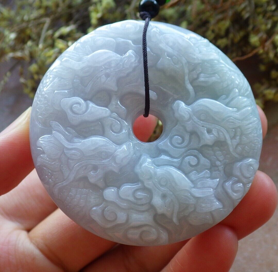 Certified Green Pale Lavender 100% Natural A Jade jadeite Pendant 9 Dragon Spit Bead Circle Necklace 九龙戏珠 523970  TN