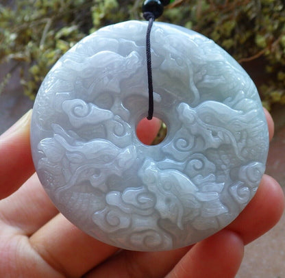 Certified Green Pale Lavender 100% Natural A Jade jadeite Pendant 9 Dragon Spit Bead Circle Necklace 九龙戏珠 523970  TN
