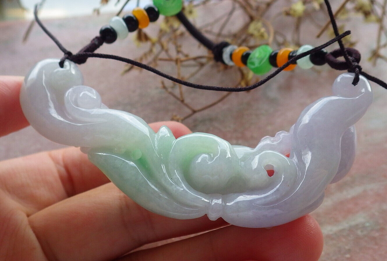 Certified Green Lavender Burma 100% Natural A Jade jadeite Pendant Deer Flower Ruyi Necklace 梅花鹿 634109  TN