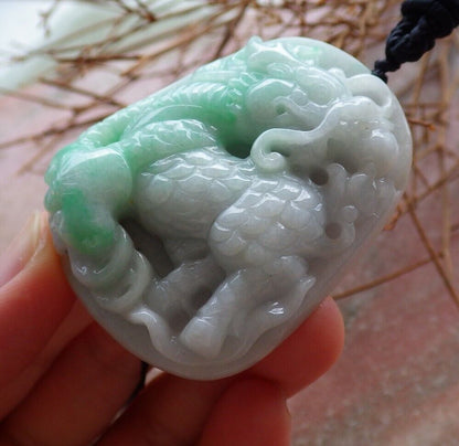 Certified Green 100% Natural A Jade jadeite pendant Dragon Kai Lun Ruyi Coin Necklace 龙 麒麟 525954  TN