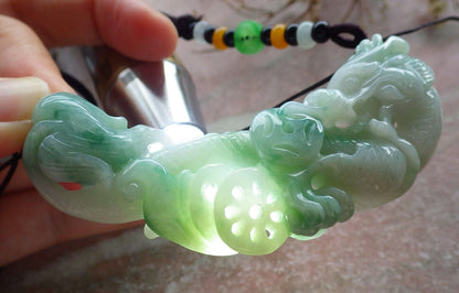 Certified Green Burma 100% Natural A Jade jadeite Pendant Dragon Bead Necklace 生意兴隆 635341  TN