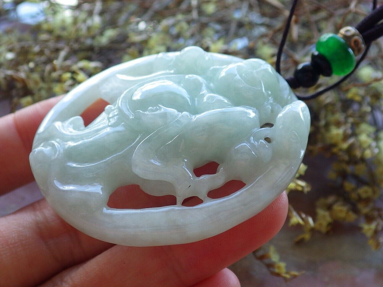 Certified Green 100% Natural A Jade jadeite pendant Happy Buddha God Ruyi Necklace 开心佛 523991  TN