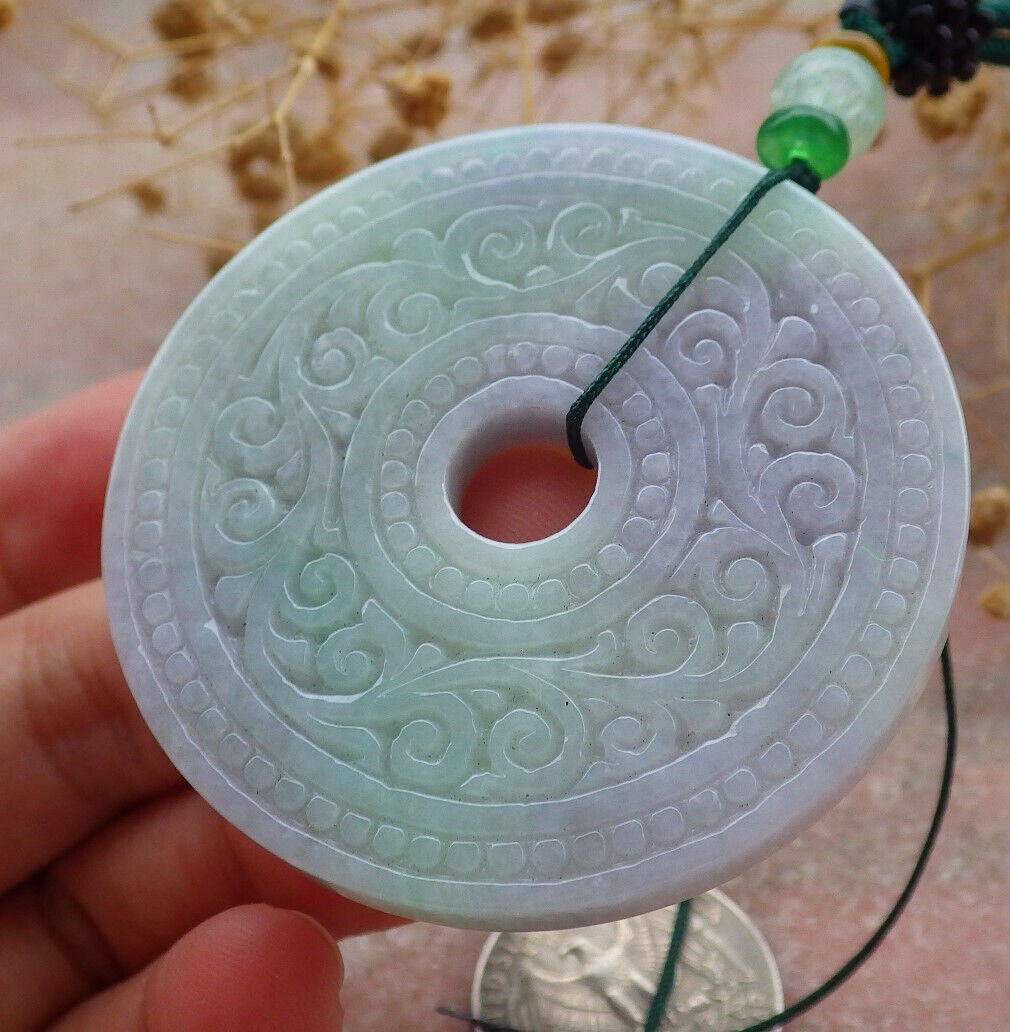 Certified Lavender Green Burma 100% Natural A Jade jadeite Pendant Ruyi Circle Necklace 平安扣 636858  TN