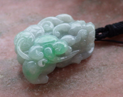 Certified Green 100% Natural A Jade jadeite Pendant Dragon Pi Xiu Money Coin Ruyi Necklace 风水貔貅 528138  TN