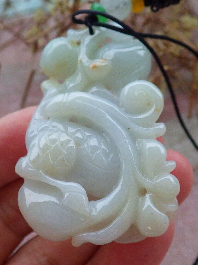 Certified Yellow Pale Green Burma 100% Natural A Jade jadeite Pendant Dragon Kai Lun Lotus Flower Yuan Bao Peach Necklace 生意兴隆 633208  TN