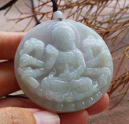 Certified Pale Lavender Green Burma 100% Natural A Jade jadeite pendant 1000 Hand Guanyin Kwan Yin Necklace 观音 526148  TN