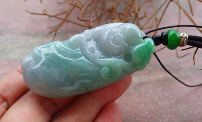 Certified Green 100% Natural A Jade jadeite pendant Happy Buddha God Necklace 开心佛 521299  TN