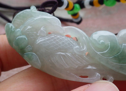 Certified Green Burma 100% Natural A Jade jadeite Pendant Phoenix Lotus Flower Coin Necklace 凤凰 636616  TN