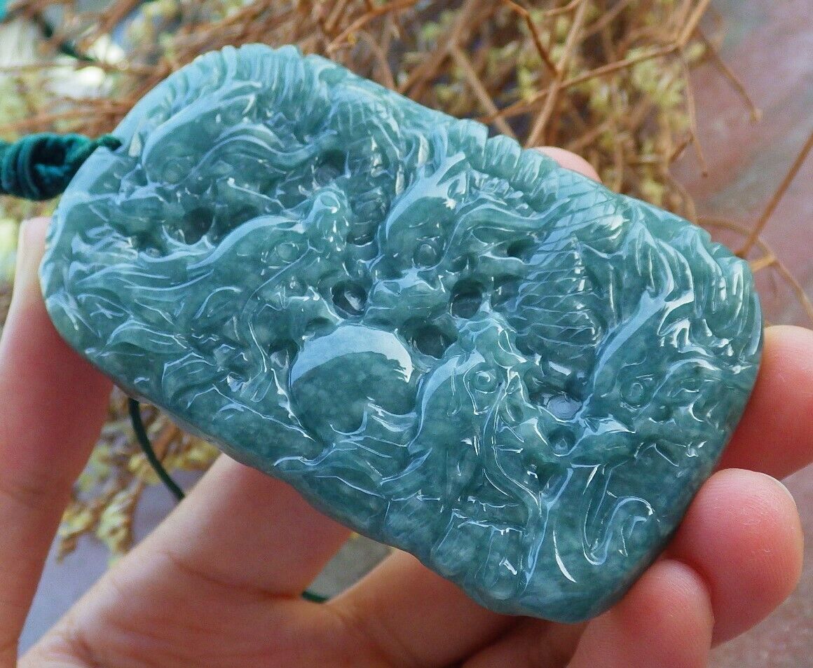 Certified Green Burma 100% Natural A Jade jadeite Pendant 9 Dragon Spit Bead Necklace 九龙戏珠 525370  TN