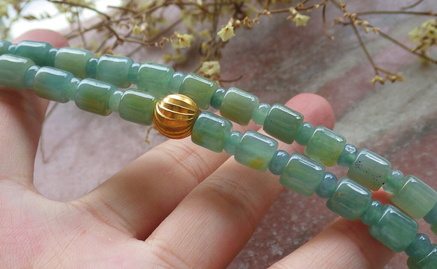 Certified Icy Yellow Green Burma 100% Natural A JADE Jadeite Bead Beads Circle Necklace 25 inches 项链 617389  TN