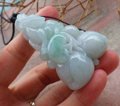 Certified Green 100% Natural A Jade jadeite Pendant Deer Peach Lotus Flower Ruyi Coin Necklace 福禄寿 520730  TN