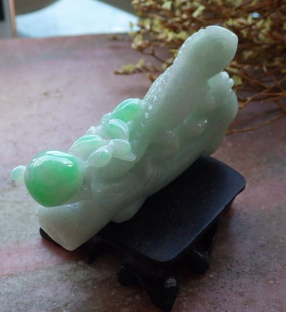 Certified Green 100% Natural A Jade jadeite Display Dragon Lizard Tree Leaf Peach 龙蜥蜴 525198  TN