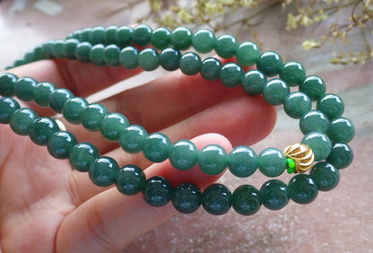 Certified Icy Green Burma 100% Natural A JADE Jadeite Bead Beads Necklace 27 inches 项链 616813  TN