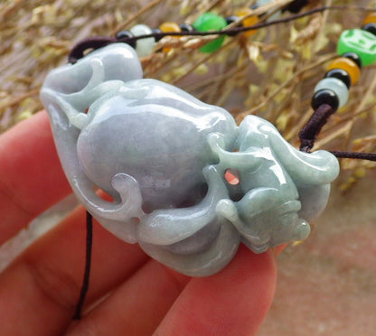 Certified Green Pale Lavender Burma 100% Natural A Jade jadeite Pendant Rabbit Coin Peach Necklace 兔子 575401 TN