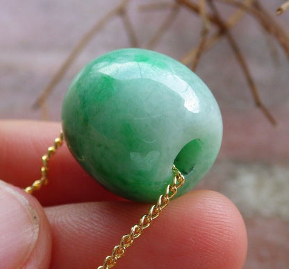 Certified Green 100% Natural A Jade Circle Bead Donut Necklace 路路通 528454  TN