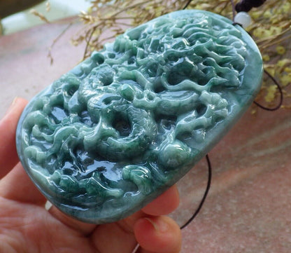 Certified Green Burma 100% Natural A Jade jadeite Pendant Dragon Bead Necklace 生意兴隆 574808 TN