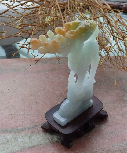 Certified Red Yellow Green 100% Natural A Jade jadeite Display Deer 梅花鹿 516924 ** Include woodstand ** TN